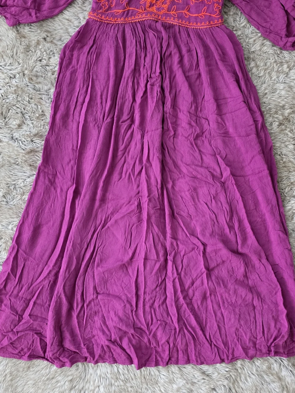 Free People Wedgewood Maxi Dress Purple With‎ Orange Embroidery